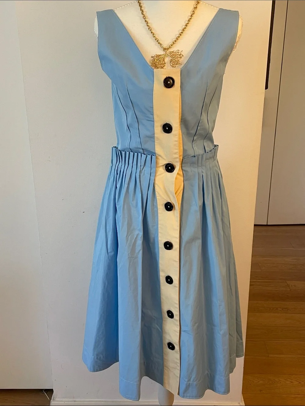Marni Sky Blue Button Front Midi Dress Sleeveless Cotton Poplin EU M - Picture 8 of 10